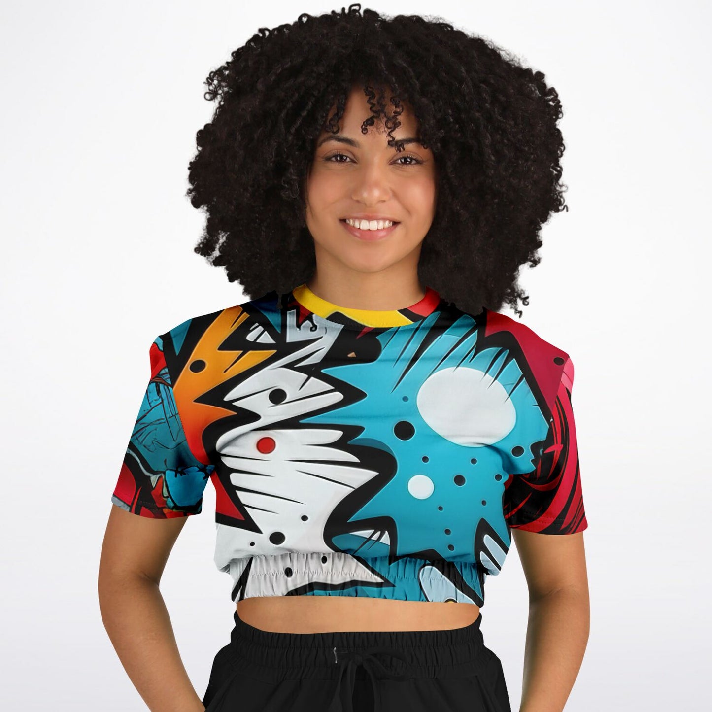 Fashion Cropped Short Sleeve Sweatshirt - Comic Strip copy