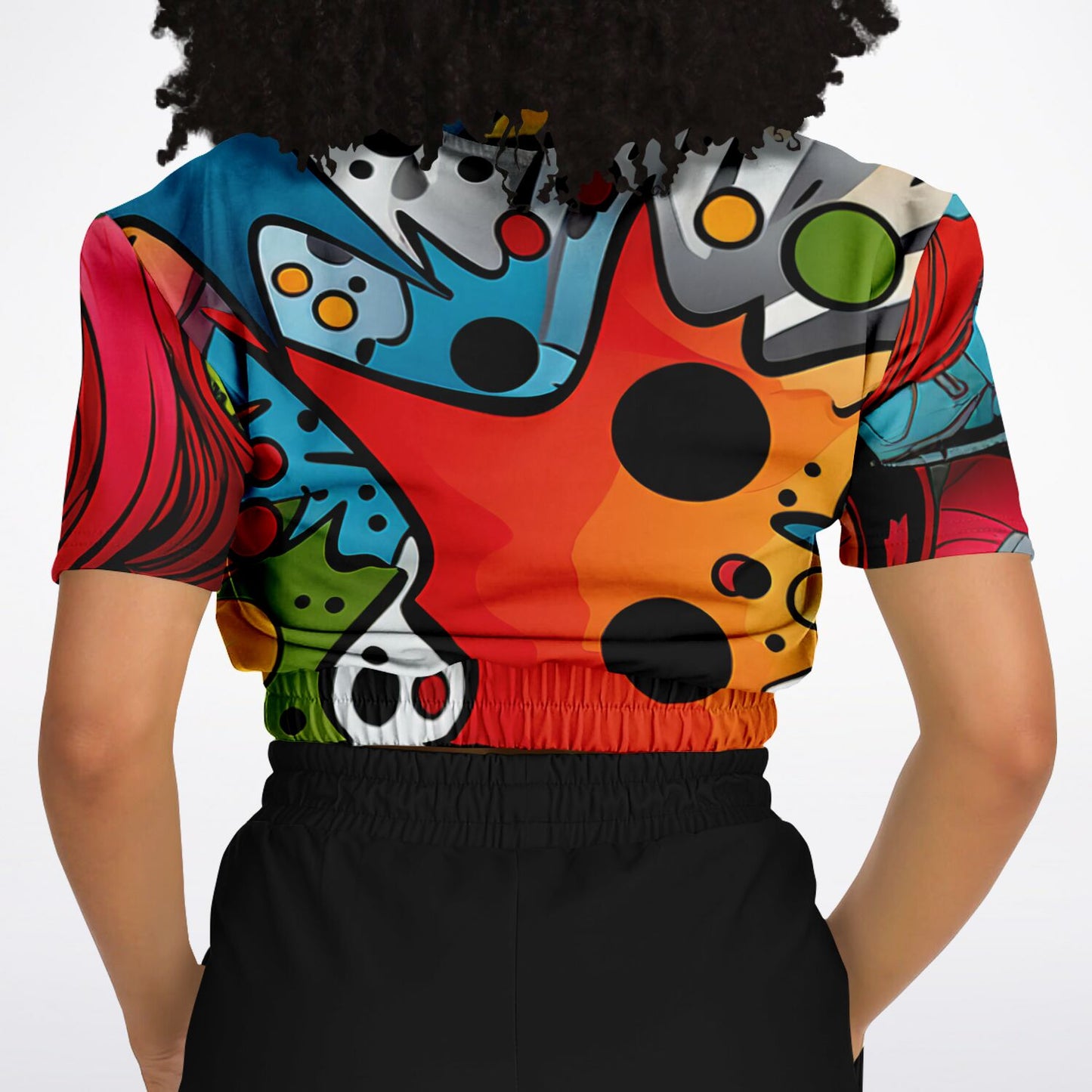 Fashion Cropped Short Sleeve Sweatshirt - Comic Strip copy