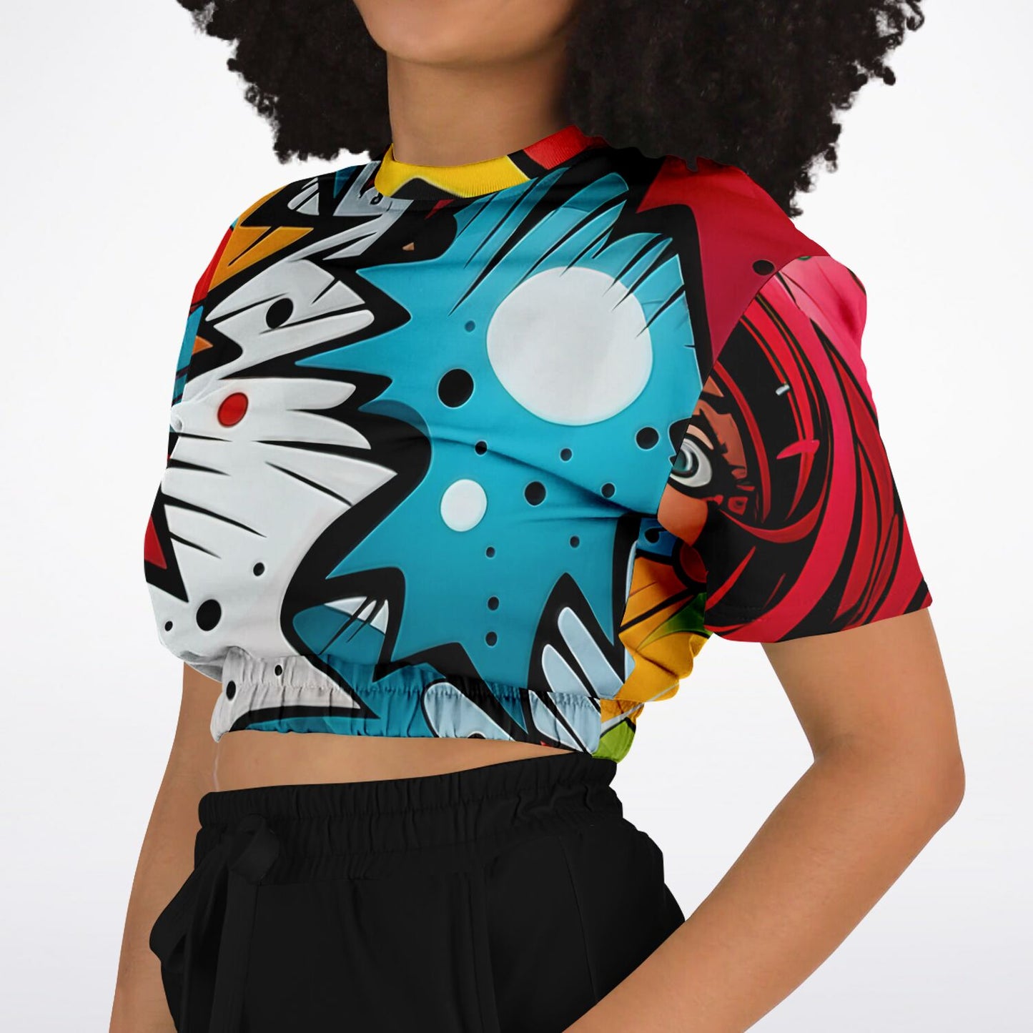 Fashion Cropped Short Sleeve Sweatshirt - Comic Strip copy