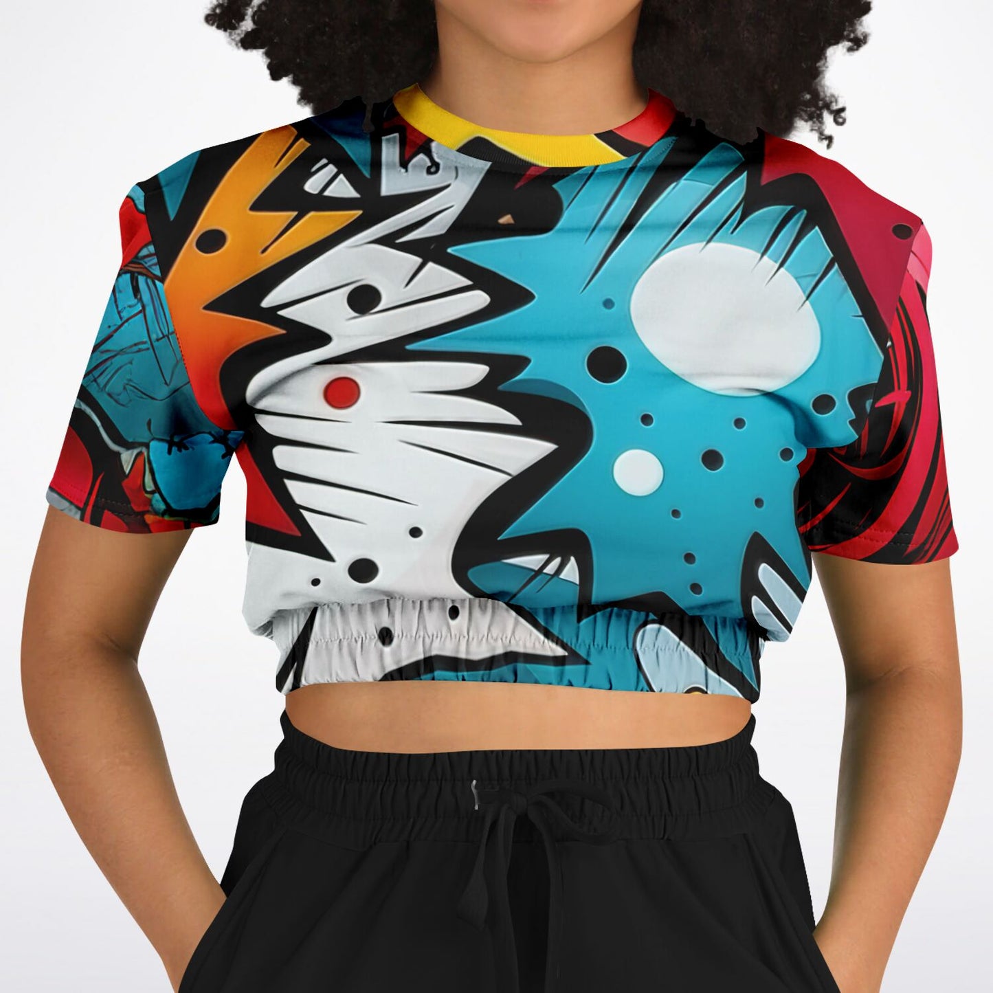 Fashion Cropped Short Sleeve Sweatshirt - Comic Strip copy